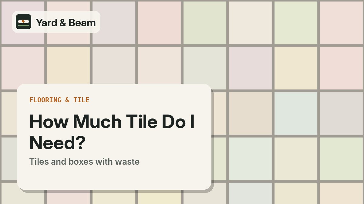 Stack of square floor tiles beside a tape measure and a partly tiled floor