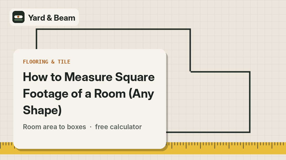 Simple floor plan of an L-shaped room split into two rectangles with a tape measure